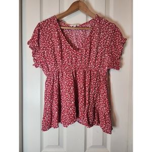 Sim & Sam Red Floral Boho Shirt